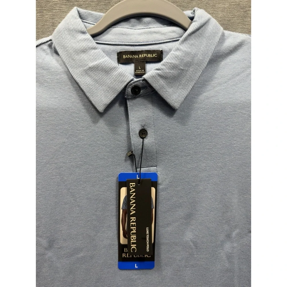 Banana Republic Men's Cotton Luxe Touch Polo Shirt, Blue, Large